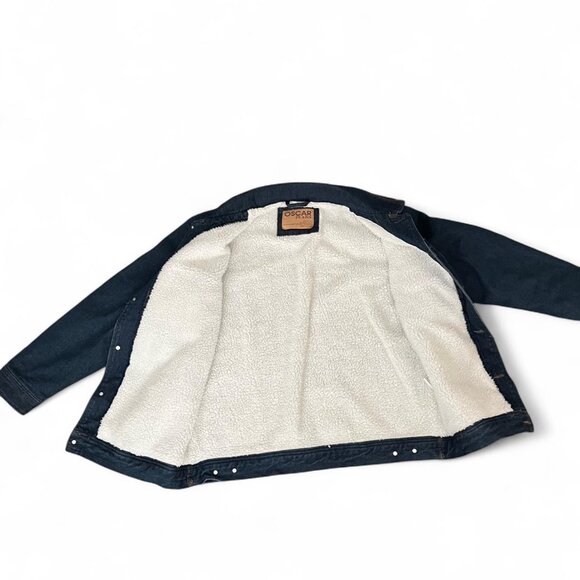 Oscar Jeans Dark Denim Jean Jacket Sherpa vintage Size large - Picture 2 of 6